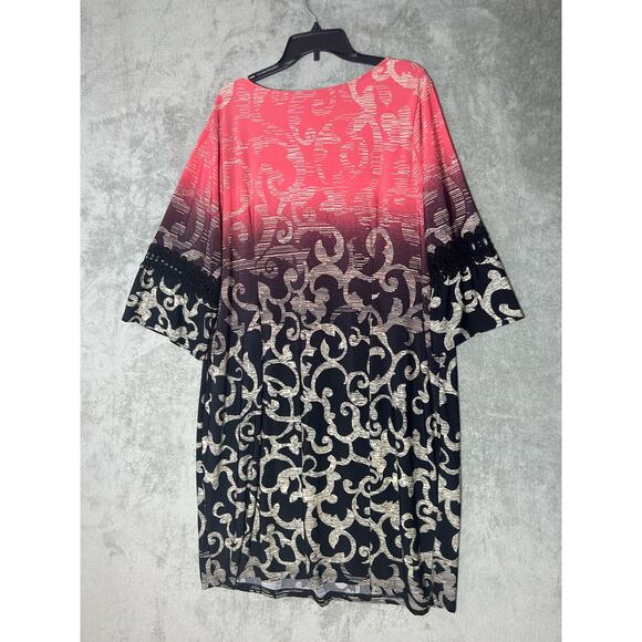 Catherine's Shift Dress Size 2X Pink Ombre Scrolls 3/4 Sleeve Boho Western Rodeo - Picture 4 of 7